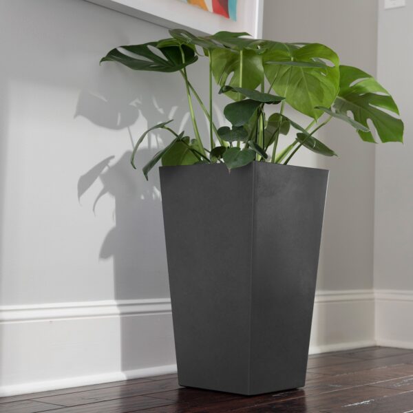 Finley Grey tall Planter with green plant