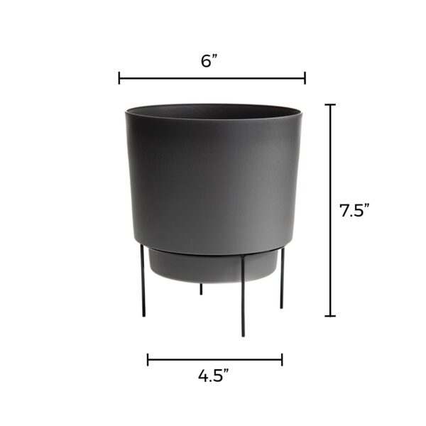 Hopson Black Metal Stand with Charcoal Gray Planter 6 inch Dimensions